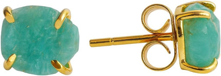 Gempires Natural Raw Gemstone Stud Earrings for Women | Handmade Raw Crystal Prong Setting Earrings | Hypoallergenic Gold Plated Minimal Studs | Unique Gift Jewelry for Her (Multiple Gemstone Options)