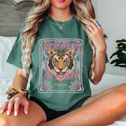 FITIN The Heavens are Roaring Tiger Psalm 19:1 Comfort Colors Tee – Bold Christian Faith Graphic T-Shirt