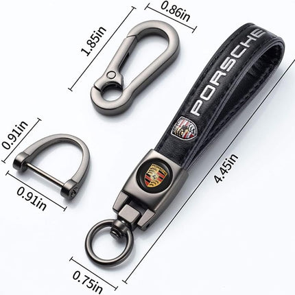 Car Keychain Keyring for Automobile,Car Key Lanyard for Women&Men,Leather Key Chain Compatible With Porsche Panamera Cayenne Macan Boxster Taycan Cayman 718 911KeyFob Holder Replacement