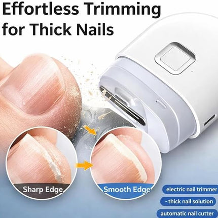 Electric Nail Clipper for Seniors, Automatic Nail Trimmer for Elderly Thick Nails, Safe Fingernail Cutter with Nail File & LED Light, Easy Grip USB Rechargeable Nail Clipper for Arthritis Hands