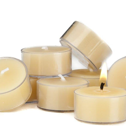 Bluecorn Beeswax Tea Light Candles, 100% Pure Natural Bees Wax, Ivory White Tea Lights, Fragrance Free, Paraffin & Soy Free Candle Wax, Clean Burning, Long Lasting (4-5 Hrs), American Made, 24 Pack