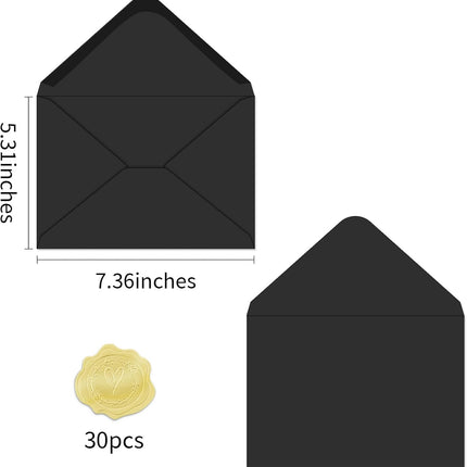 A7 Envelopes 30 Pack 5x7 V-Flap Thick Invitation Envelopes for 5x7 Photos,Cards, Birthday, Weddings, Graduations, Announcements, Baby Shower 5.28 "x 7.13" (Black, A7)