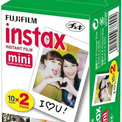 Fujifilm Instax Mini Instant Film (20 Sheets) + 20 Sticker Frames + TSC Microfiber Cleaning Cloth – for Mini 8, 9, 11, 12, 50s, 25, 7s, 90 Cameras & Mini Link