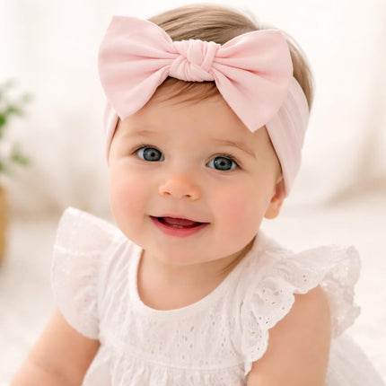 Baby Girl Headbands-Infant,Toddler Cotton Handmade Hairbands with Bows Child Hair Accessories (2, Powder Pink- Light Beige, 3-36 Month)