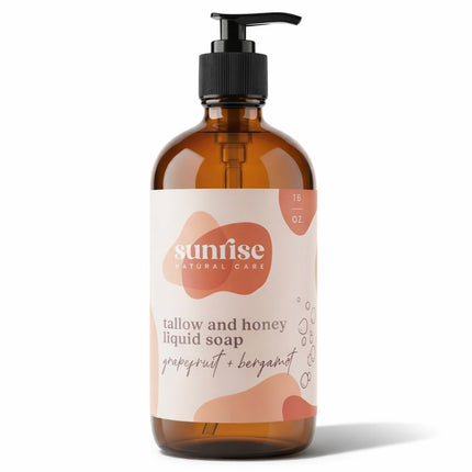 Tallow & Honey Liquid Soap – Grapefruit + Bergamot – Natural Face, Body & Hand Wash – Grass-Fed Beef Tallow Cleanser – Gentle Moisturizing Soap – 16 oz