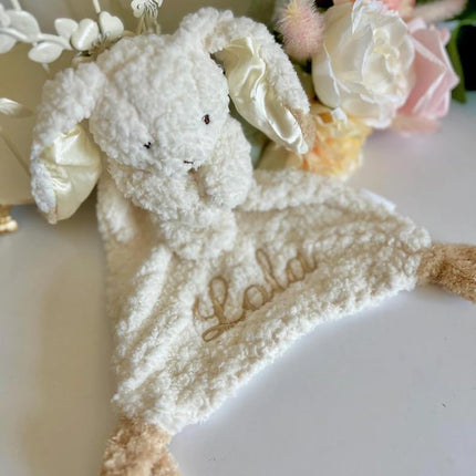 Personalized Bunny Lovey - Soft Baby Security Blanket with Custom Embroidered Name