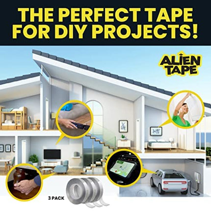 ALIEN TAPE Heavy Duty Double Sided Tape, Nano Tape, Feet Clear Adhesive Tape for Poster Photo Wall Decor As Seen on TV, (1 Roll - 7 Feet)