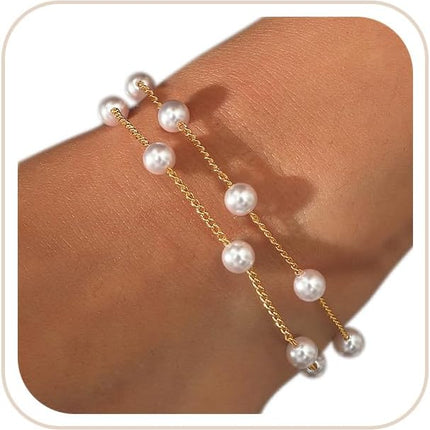 DAYANEY Pearl Bracelets for Women, Gold Bracelet Silver Pearl Jewelry as Gifts for Girls, Dainty Daisy and Heart Braclets Cute Floral Prom Jewelry for Bridesmaid Brazaletes Para Mujer
