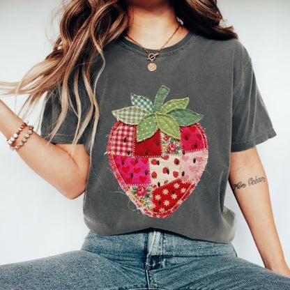 Faux Patchwork Strawberry T-Shirt, Colorful Strawberry - photo 5