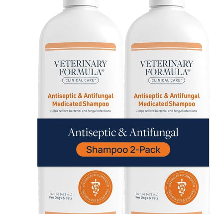Veterinary Formula Clinical Care Antiseptic and Antifungal Medicated Shampoo for Dogs & Cats, 16 Fl Oz – Helps Alleviate Scaly, Greasy, red Skin – Paraben, Dye, Soap-Free (2 Pack)