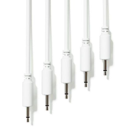 5-Pack - Mono Modular Patch Cables - TS 3.5mm 1/8" Eurorack Synthesizer [White | 15 cm - 5.91"]