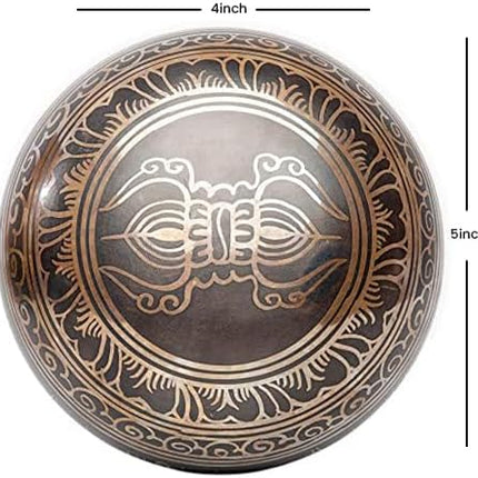 Premium Tibetan Singing Bowl Set – Handmade in Nepal Sound & Meditation Bowl – Spiritual Decor for Yoga, Wellness Spaces & Relaxation by Himalayan Bazaar (Brown & Red)
