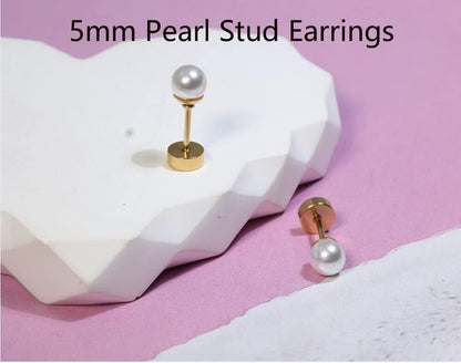 Pearl Stud Earrings Screw Back,Flat Back Pearl Cartilage Helix Earrings 316L Surgical Steel Cartilage - photo 2