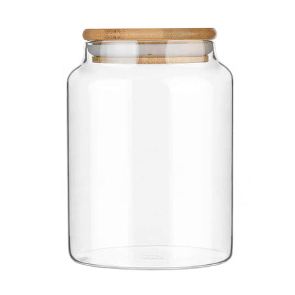 17 floz Small Glass Storage Containers with Lids,Candy Jar with Lid, Glass Food Storage Containers for Kitchen Counter, Pantry, Decorative Jar for Coffee, Sugar,Tea, Cute Jar(Bamboo 17 FL OZ)
