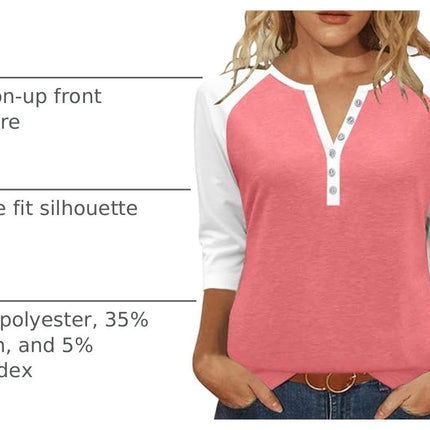 Womens Tops 3/4 Length Sleeve Blouses Dressy Casual Summer Outfits