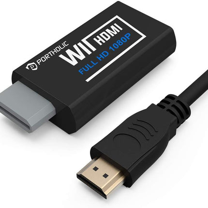 PORTHOLIC Wii to HDMI Converter 1080P for Full HD Device, Wii HDMI Adapter with 3.5mm Audio Jack&HDMI Output Compatible with Wii, Wii U, HDTV, Monitor-Supports Wii Display Modes 720P