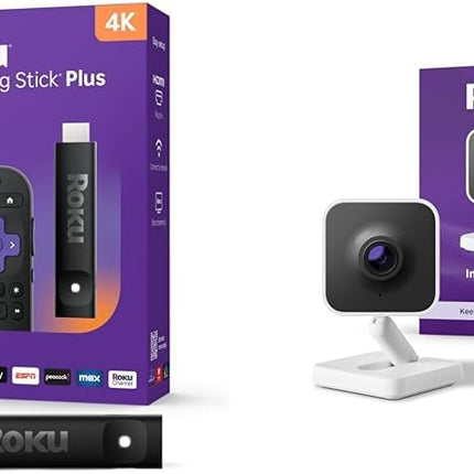 Roku Streaming Stick Plus 4K HDR TV Streaming Device with Voice Remote & Roku Indoor Camera 1080p HD Security Camera with Night Vision Bundle