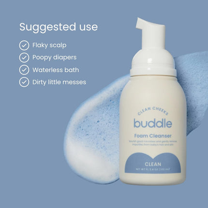 Buddle Clean Cheeks Baby Micellar No-Rinse Foam Cleanser with Chamomile, Witch Hazel, Arnica Montana, Skin Barrier Supporting, 3.4oz