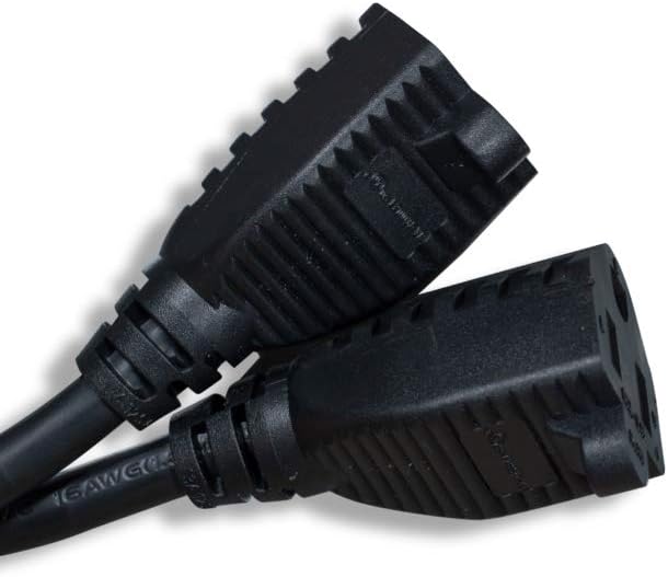 Power Cord Extension and Splitter, NEMA 5-15P to Dual NEMA 5-15R, 16 AWG, 13A, 125V, Black