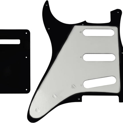 SSS 11 Holes Strat Electric Guitar Pickguard and BackPlate Set for Fender USA/Mexican Made Standard Stratocaster Modern Style Guitar Parts,Black 3ply