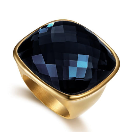 Chunky Square Crystal Glass Stainless Steel Statement Ring for Women Men Gold-Tone Plated Exaggerated Large Geometric Green Cubic Zirconia Finger Band Knuckle Rings Cocktail Prom Fashion Jewelry