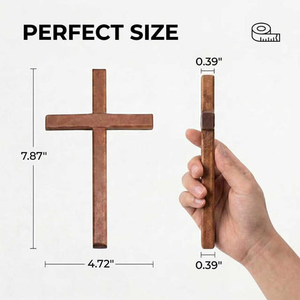 Christian Wooden Cross for Wall and Table, 7.87" x 4.7" Premium Small Handheld Prayer Cross with Hook, Spiritual Religious Gift for Christmas Baptism Altar Church Home Room Decor