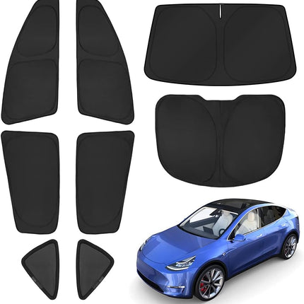 T TGBROS Windshield Sun Shade for Tesla Model Y 2020-2024(Not for Juniper) Car Window Shades Thicken UV Block and Blackout Privacy Foldable Sunshades 8PCS Keep Cool Sun Visor Covers