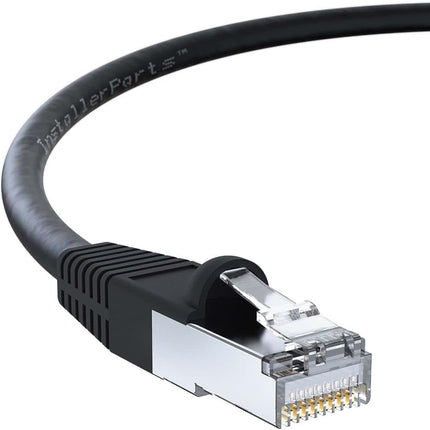 InstallerParts Ethernet Cable CAT5E Cable Shielded (FTP) Booted 12 FT - Black - Professional Series - 1Gigabit/Sec Network/Internet Cable, 350MHZ