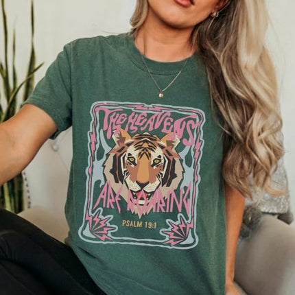 FITIN The Heavens are Roaring Tiger Psalm 19:1 Comfort Colors Tee – Bold Christian Faith Graphic T-Shirt