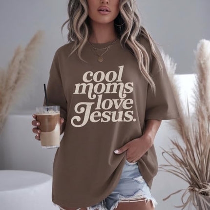 FITIN Cool Moms Love Jesus Comfort Colors T-Shirt, Distressed Faith Graphic Tee, Christian Mom Statement T-Shirt
