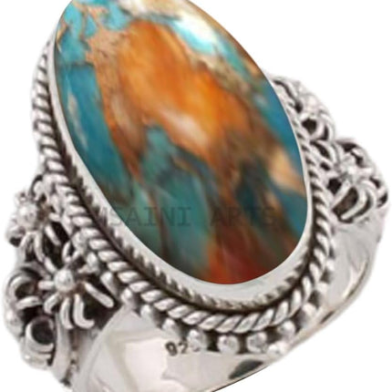Solid 925 Sterling Silver Ring For Women & Men, Natural Blue Copper Turquoise Ring Gemstone Unique Handcrafted Ring