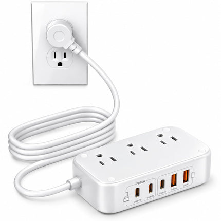 65W USB C Power Strip with 3AC Outlets 5USB Ports(3 USB C) & 5FT Cord