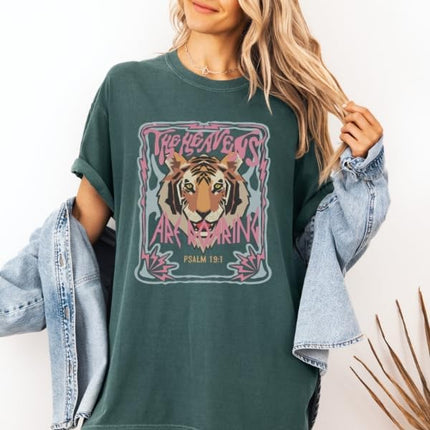 FITIN The Heavens are Roaring Tiger Psalm 19:1 Comfort Colors Tee – Bold Christian Faith Graphic T-Shirt