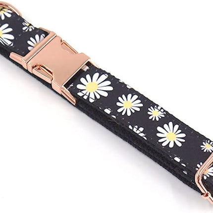 PETDURO Personalized Dog Collar Daisy Print with Name & Phone Number Engraved on Rose Gold Metal Buckle for Large Medium Girl Dogs - Floral Pattern - Add Matching Soft Leash Bow Tie via Customize Now
