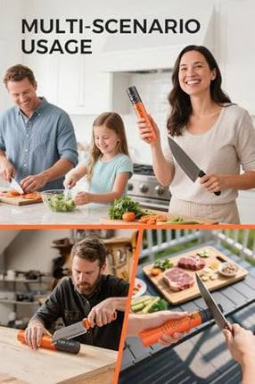 Cordless USB-C knife sharpener in use sharpening kitchen knife