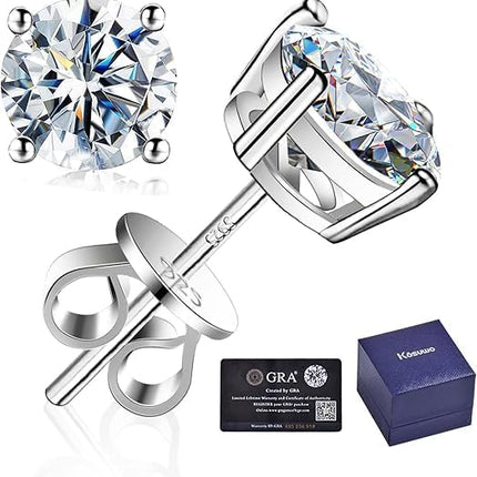 Kosuwo Moissanite Stud Earrings, GRA 925 Sterling Silver Earrings for Men, Women,Wedding earrings