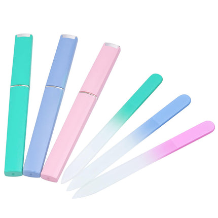 Set de 3 limas de uñas de vidrio con estuche para uñas naturales