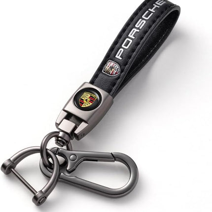 Car Keychain Keyring for Automobile,Car Key Lanyard for Women&Men,Leather Key Chain Compatible With Porsche Panamera Cayenne Macan Boxster Taycan Cayman 718 911KeyFob Holder Replacement