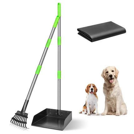 Pooper Scooper for Dogs Metal Heavy Duty Long Handle Rake, Spade & XL Tray