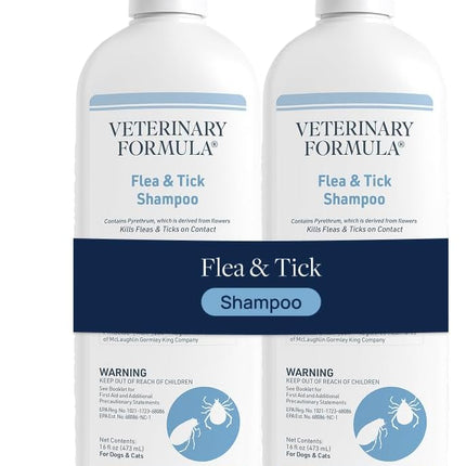 Veterinary Formula Flea and Tick Shampoo for Dogs and Cats, Flea and Tick Control Formula Helps Soothe Itchy Skin While Cleansing, Paraben, Dye, and Soap Free, 2 Pack, 16 fl oz Each