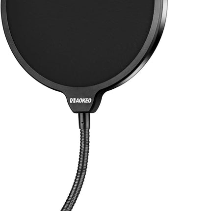 Aokeo Professional Microphone Pop Filter Mask Shield For Blue Yeti and Any Other Microphone,Mic Dual Layered Wind Pop Screen With Flexible 360° Gooseneck Clip Stabilizing Arm