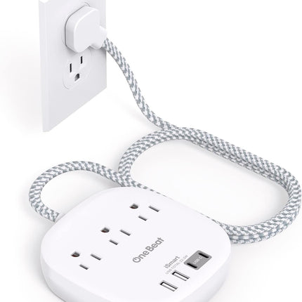 Flat Plug Power Strip, Short Extension Cord 1 Ft - 3 Outlets 4 USB Ports (2 USB C) 22.5W/4.5A Desktop Charging Station, Power Strip No Surge Protection for Cruise Ship, Dorm Room Travel Essentials