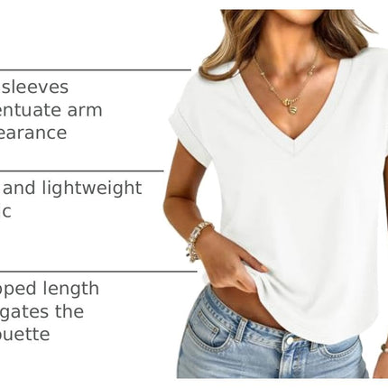 Womens Crop Tops V Neck Short Sleeve T Shirts Summer Basic Tee