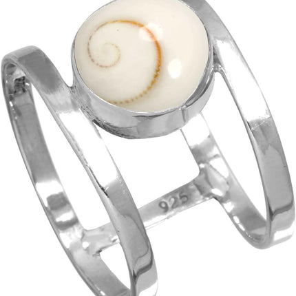 Handmade Genuine 925 Sterling Silver Ring Natural Gemstone Amethyst, Pearl, Moonstone, Onyx Round Boho Jewelry For Women