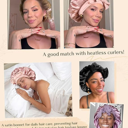 YANIBEST Adjustable Satin Bonnet for Sleeping Women Double Layer Hair Wrap Reduce Friction Prevent Frizz Natural Curly Hair