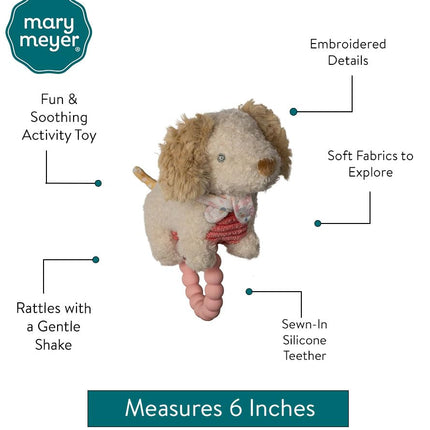 Mary Meyer Soft Baby Rattle with Soothing Teether Ring, 6-Inches, Tan Dancing Dachshund
