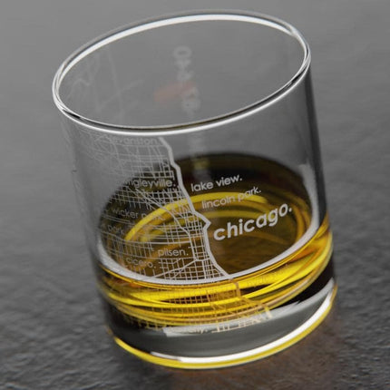 Well Told Engraved Chicago Illinois Map Rocks Glass, Old Fashioned Glassware (11 oz, Clear) Etched Bourbon Tumbler, Gifts For Whiskey Lovers
