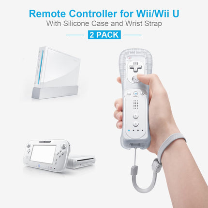 MOOGOLE 2 Pack Remote Controller for Nintendo Wii/Wii U, with Silicone Case and Wrist Strap