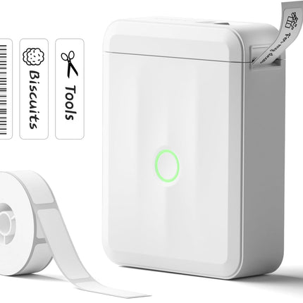 NIIMBOT Label Maker Machine Bluetooth Label Printer for School Home Office Organization, Wireless Mini Labeler D110 Upgraded Version, Label Machine with 1 Label Tape, White