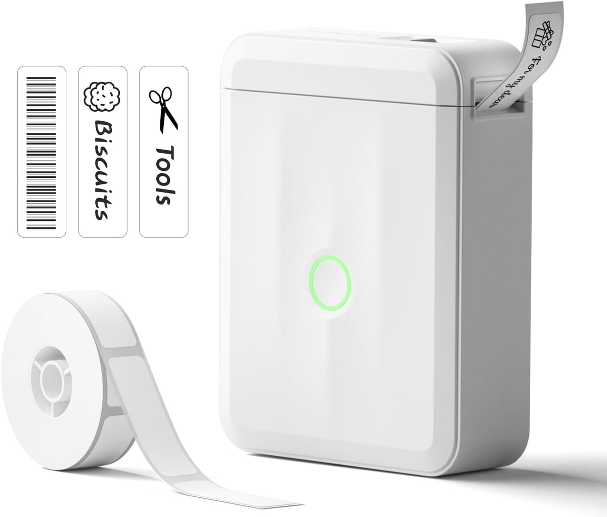 White Bluetooth Thermal Label Maker Machine with 1 Label Tape